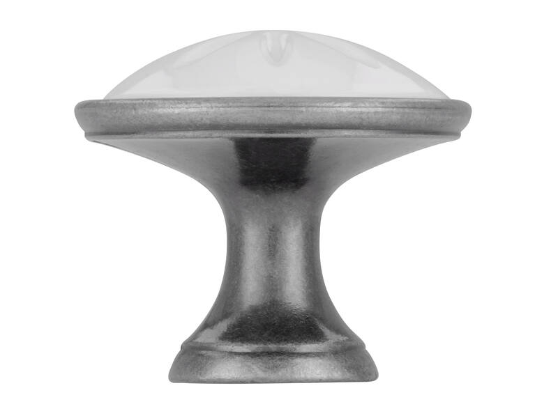 Meubelknop wit/tin look 34mm 34x34x30mm