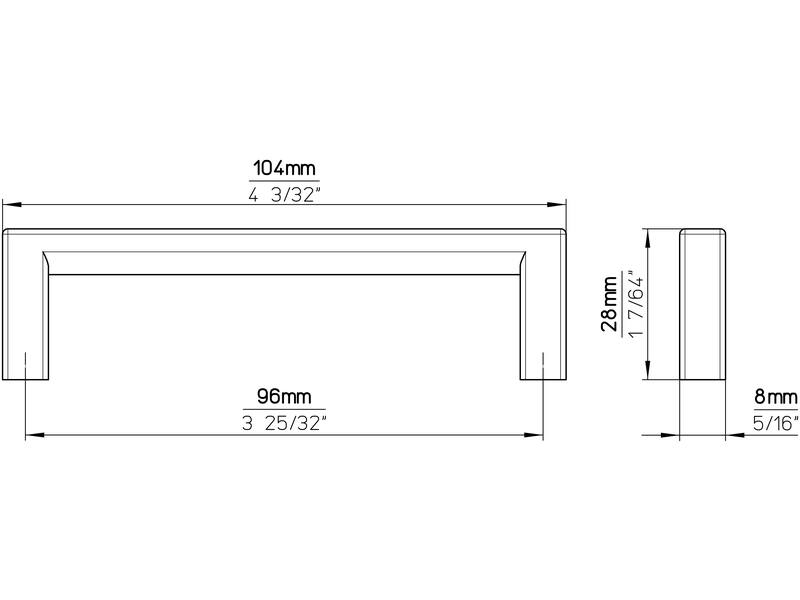 Meubelgreep RVS look zamac vierkant 96mm 104x8x28mm