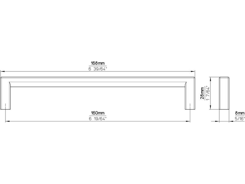 Meubelgreep RVS look zamac 160mm 168x8x28mm