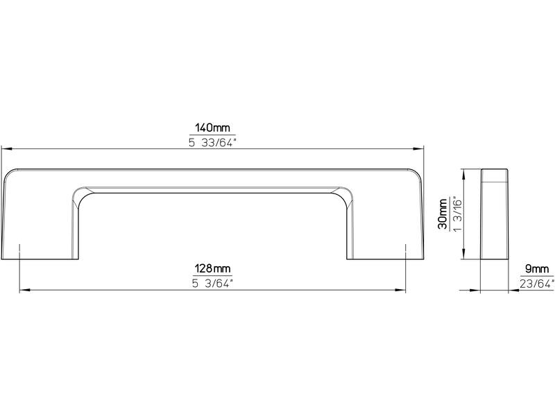 Meubelgreep RVS look recht 128mm 140x9x30mm