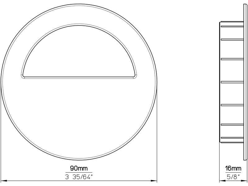 Komgreep RVS look zamac rond 90x90x16mm