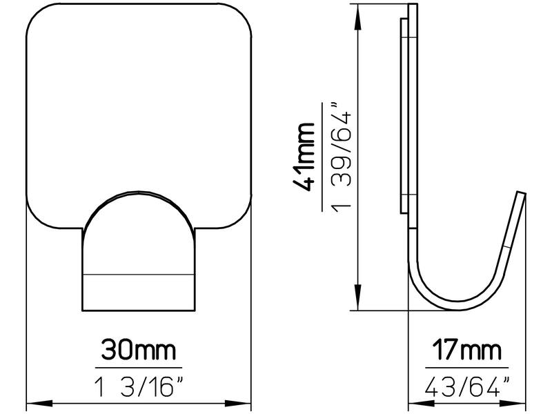 Haak chroom vierkant zelfklevend 41x30x17mm