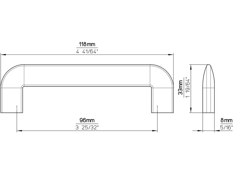 Meubelgreep RVS look plat 96mm 118x8x33mm