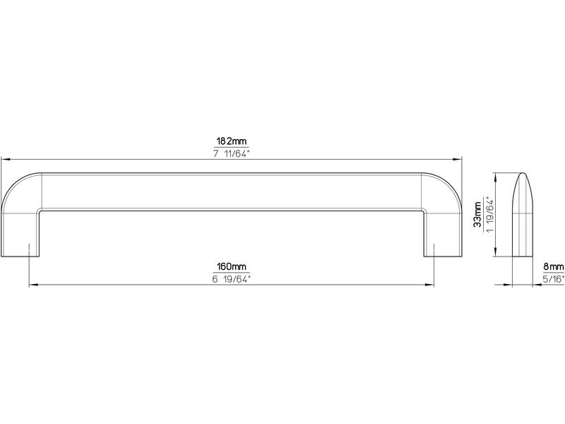 Meubelgreep RVS look plat 160mm 182x8x33mm