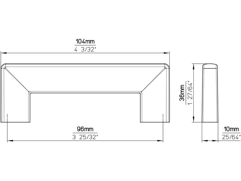 Meubelgreep RVS look hoekig 96mm 104x10x36mm