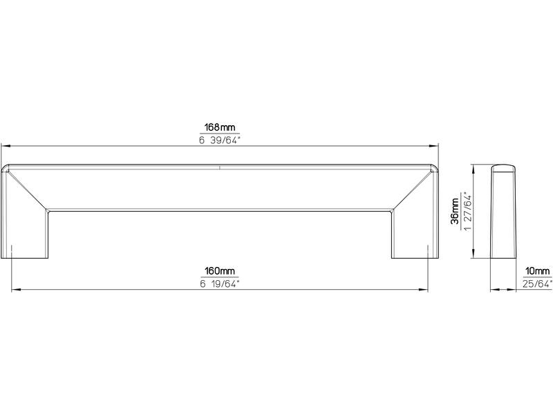 Meubelgreep RVS look hoekig 160mm 168x10x36mm