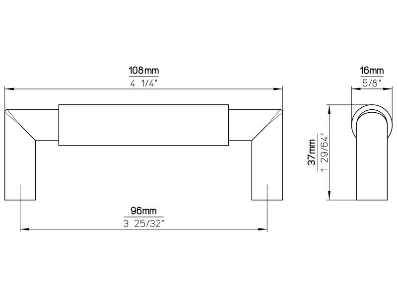 Meubelgreep zwart/RVS look 96mm 108x16x37mm