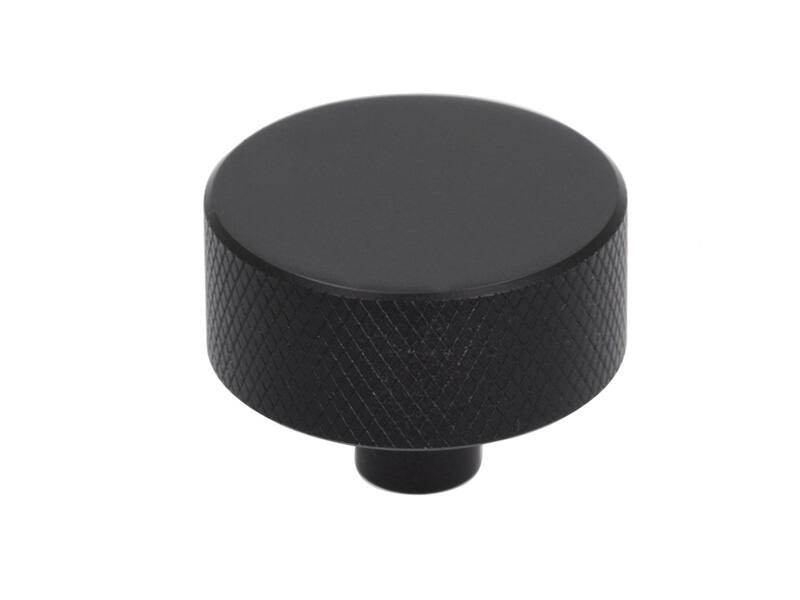 Meubelknop Zwart aluminium Geribbeld rond 33mm