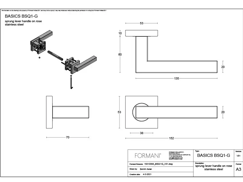 Deurkruk RVS Formani Basics BSQ1-G geveerde op Rozet