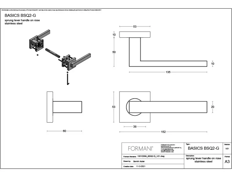Deurkruk RVS Formani Basics BSQ2-G geveerde op Rozet