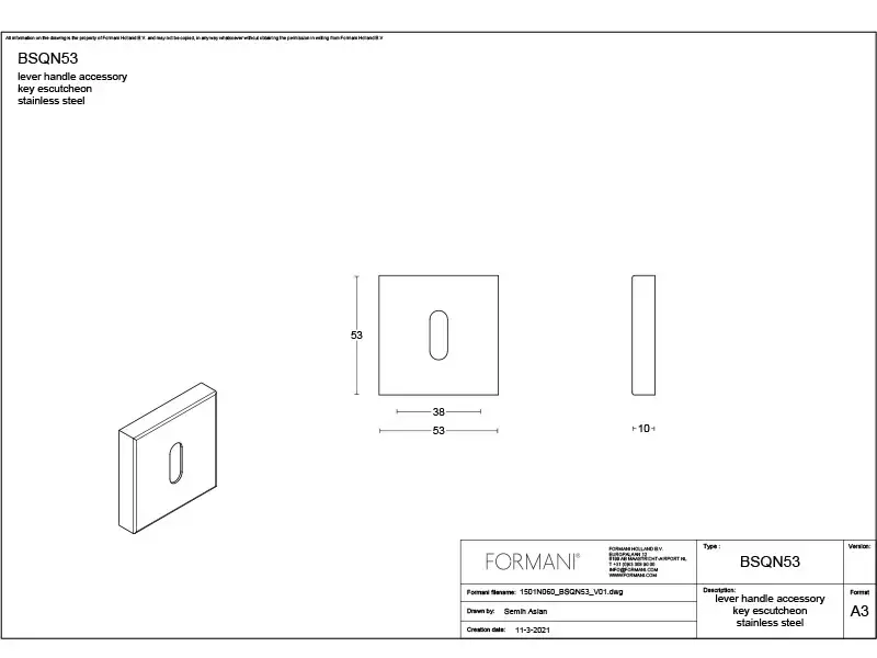 Sleutelrozet Zwart vierkant 53 mm – Formani Basics BSQN53