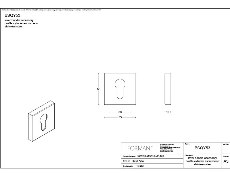 Profielcilinderrozet Mat Goud PVD vierkant 53 mm – Formani Basics BSQY53