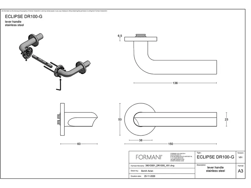 Deurkruk Champagne PVD David Rockwell Eclipse DR100-G op gev. rozet