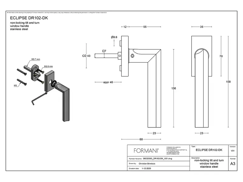 Draaikiep raamkruk Licht brons PVD David Rockwell Eclipse DR102-DK Rechts