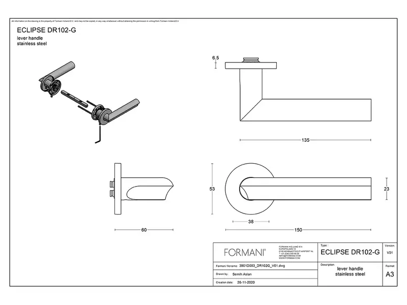 Deurkruk Champagne PVD David Rockwell Eclipse DR102-G op gev. rozet