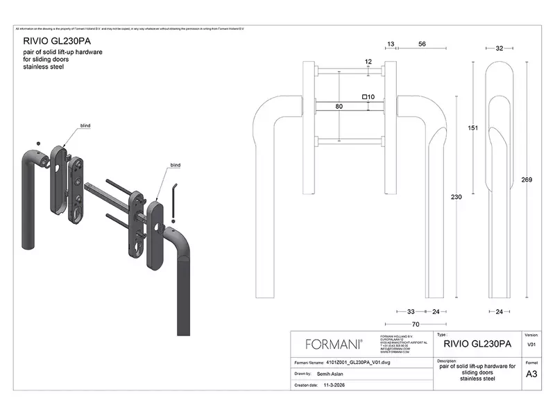Hefschuifdeurbeslag Champagne PVD Gensler Rivio GL230PA