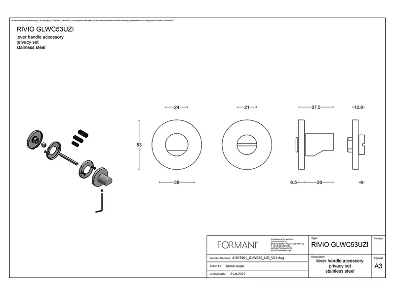 WC-sluiting Champagne PVD Gensler Rivio GLWC53-ZI rond 53mm