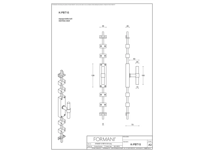 Raamespagnolet Kruiskruk (geheel) RVS One Piet Boon K-PBT15, Links
