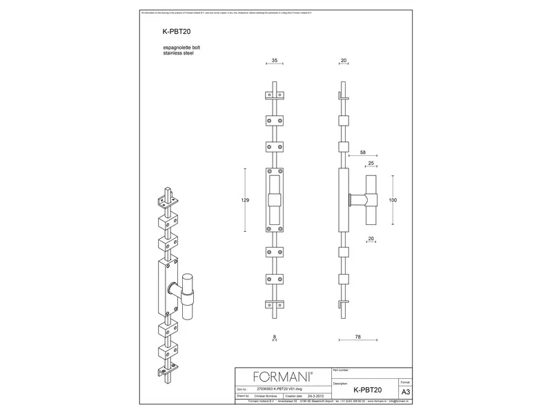 Raamespagnolet Kruiskruk RVS One Piet Boon K-PBT20 Rechts