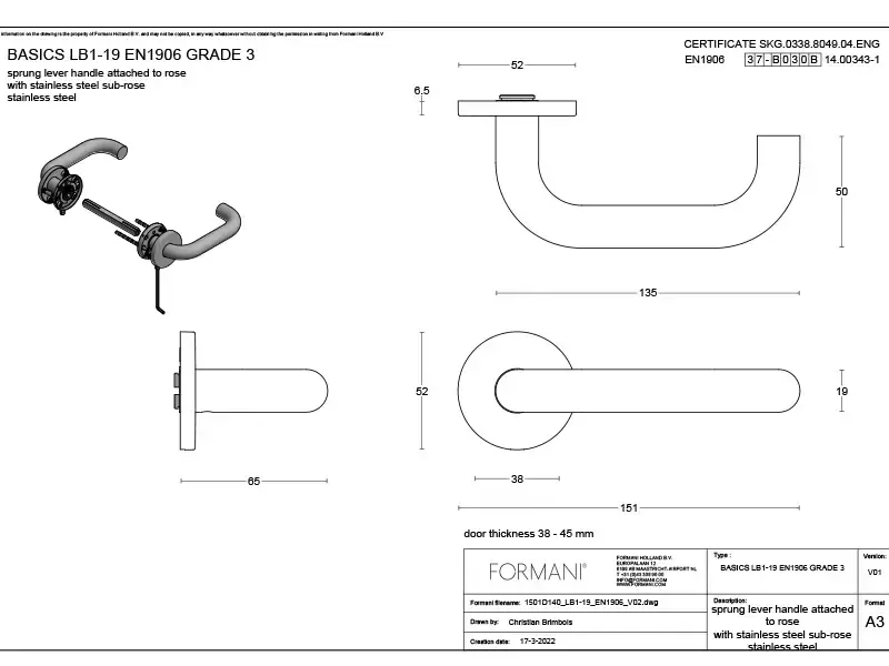 Gatdeel rechts RVS Formani Basics LB1-19 geveerde op Rozet