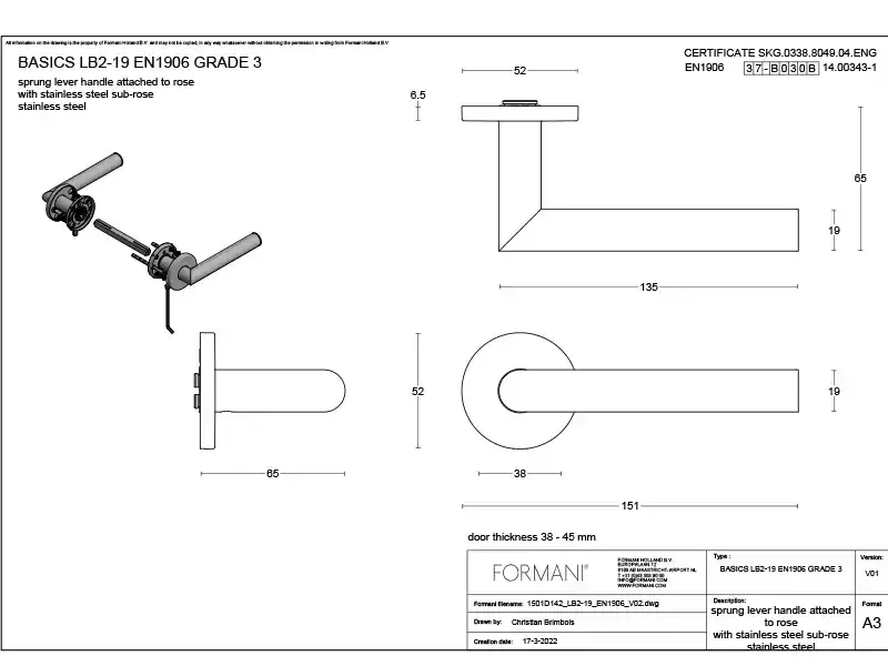 Deurkruk Zwart Formani Basics LB2-19 geveerde op Rozet