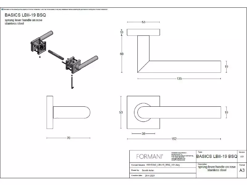 Deurkruk Gunmetal PVD Formani Basics LB2-19BSQ53 geveerde op Rozet