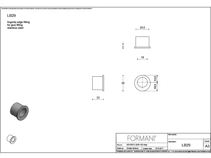 Schuifderukom Messing Rond 30mm Fingertip – Formani Model LB29