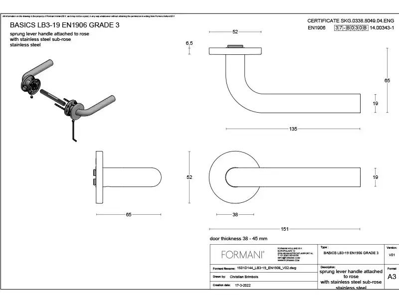 Deurkruk Zwart Formani Basics LB3-19 geveerde op Rozet