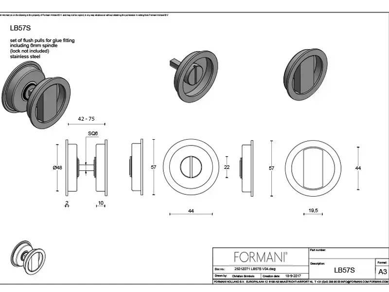 WC-sluiting Zwart Rond 57 mm voor Schuifdeuren - Formani Basics LB57SL