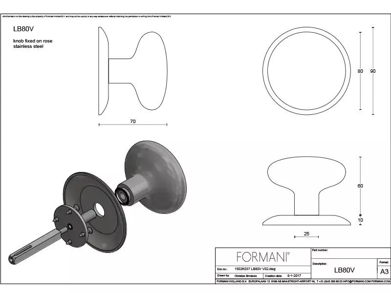 Voordeurknop Zwart Rond 80 mm Vast op Rozet – LB80V