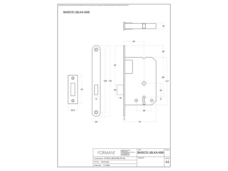 Sluitplaat Loopslot Mat goud LBSPA-SFC 24x70mm - afgerond