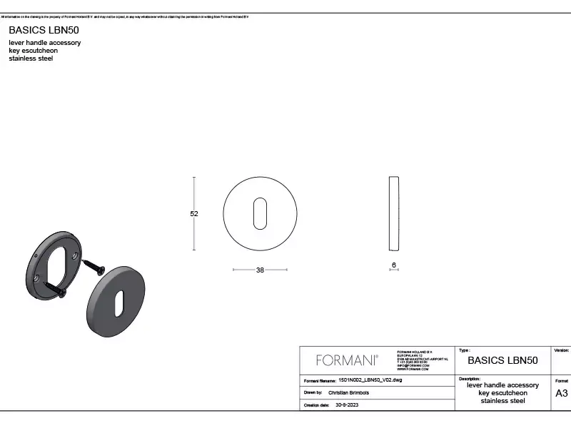Sleutelrozet licht brons PVD rond 52 mm – Formani Basics LBN50