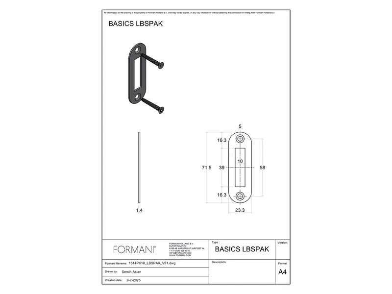 Sluitplaat Kastslot Licht brons PVD LBSPAK 24x70mm - afgerond