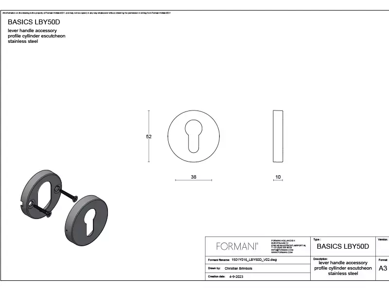 Profielcilinderrozet PVD licht brons Basics LBY50D rond 52mm