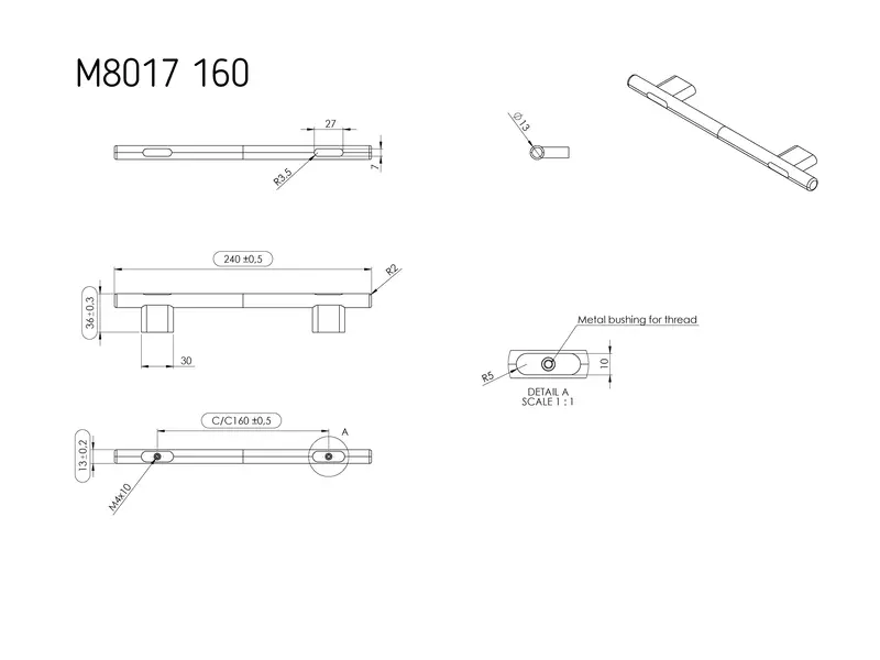 Meubelgreep Eiken T-greep Join hoh 160mm