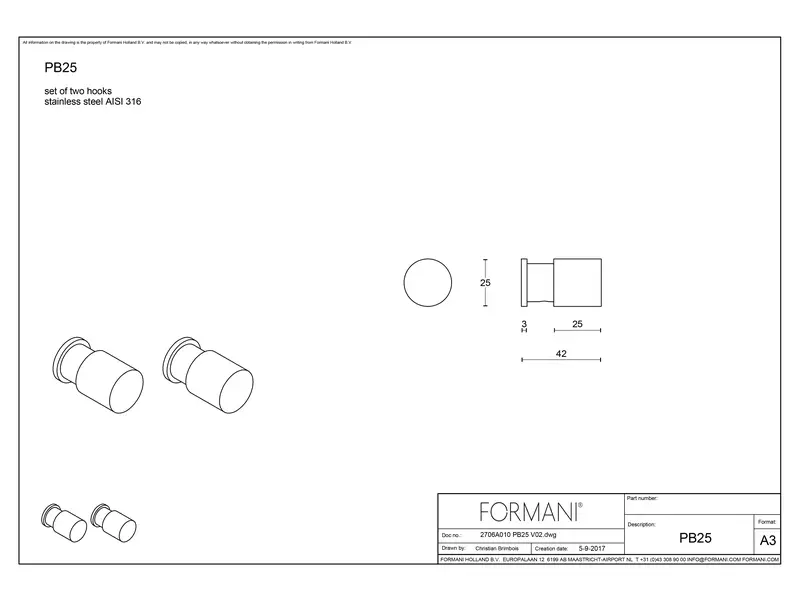 Handdoekhaak Mat zwart One Piet Boon PB25 Set van 2 haken, 25mm