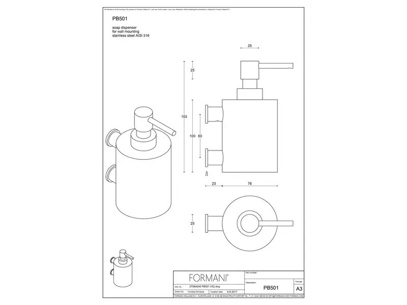 Zeepdispenser Mat zwart One Piet Boon PB501 Muurbevestiging