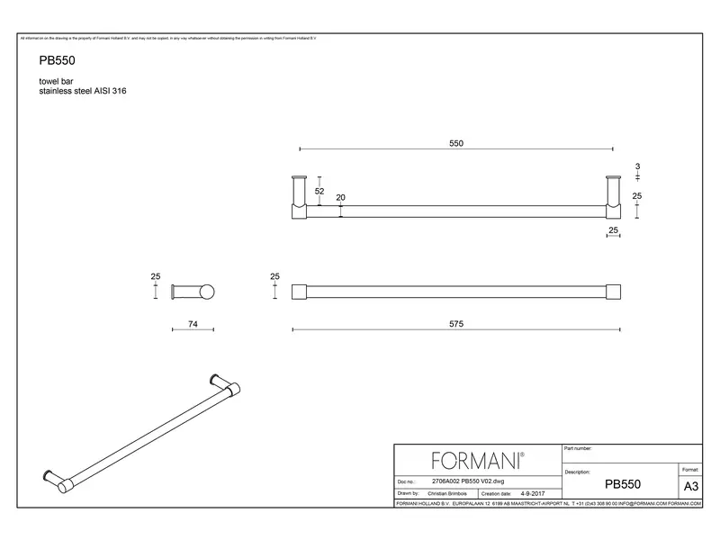 Handdoekstang Mat zwart One Piet Boon PB550 Enkel, 550mm