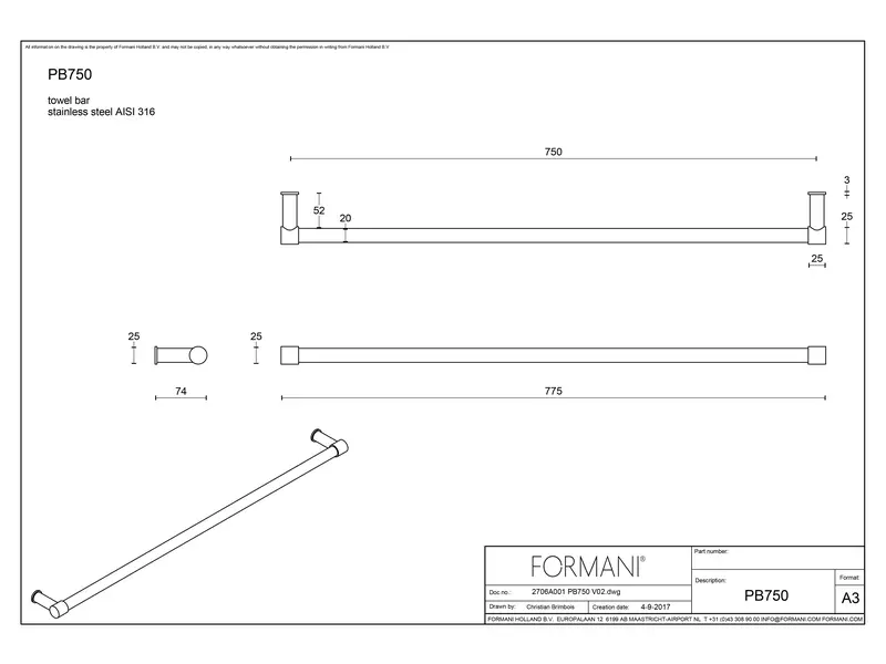 Handdoekstang Mat zwart One Piet Boon PB750 Enkel, 750mm