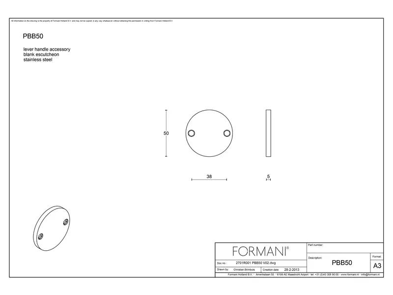 Blindrozet Mat zwart PVD One-Two Piet Boon PBB50 50mm