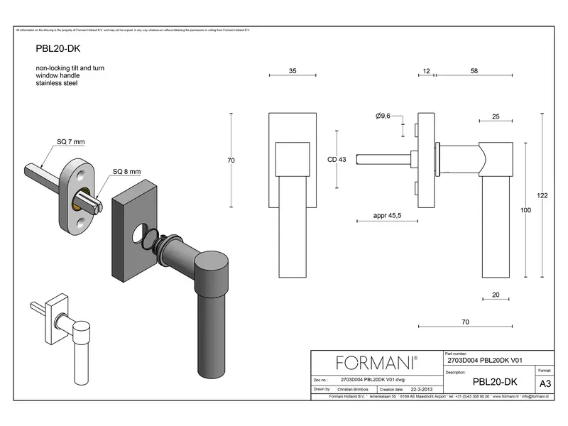 Draaikiep raamkruk Zwart One Piet Boon PBL20-DK 124mm