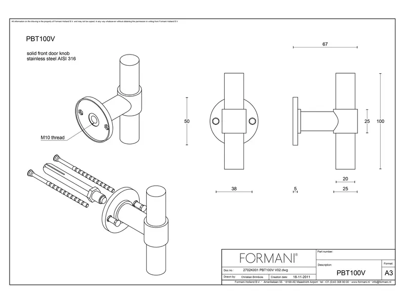 Voordeurknop Mat zwart PVD One Piet Boon PBT100V