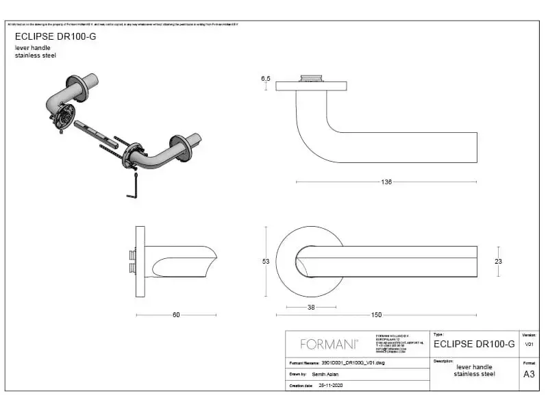 Deurkruk Mat RVS David Rockwell Eclipse DR100-G op gev. rozet