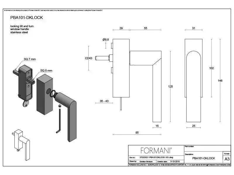 Draaikiep raamkruk links Zwart PVD Arc Piet Boon PBA101-DKLOCK