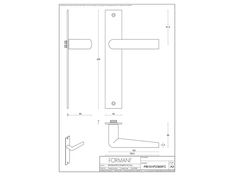 Deurkruk op schild Licht brons PVD Piet Boon Inc PBI101P236SFC
