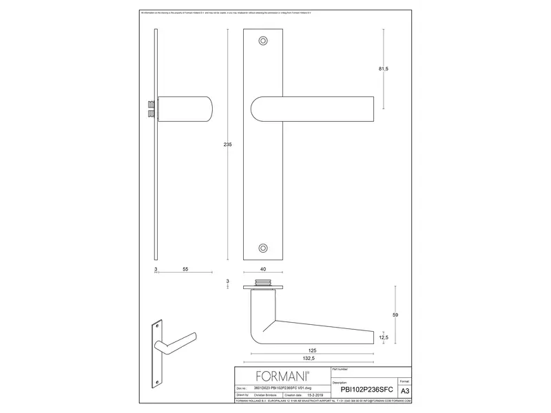 Deurkruk op schild Mat zwart pvd Inc Piet Boon PBI102P236SFC