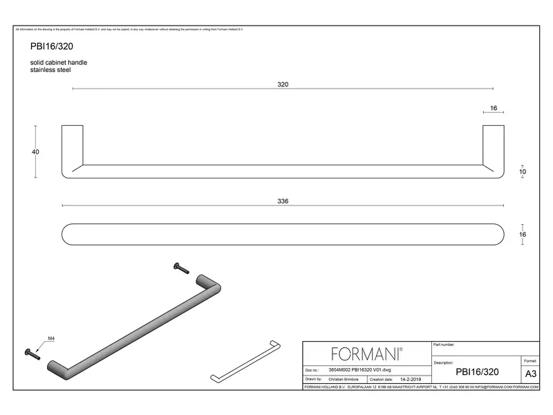 Meubelgreep PVD licht brons Inc Piet Boon PBI16/320