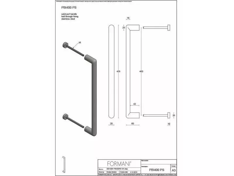 Deurgreep RVS Formani Piet Boon Inc PBI400PS