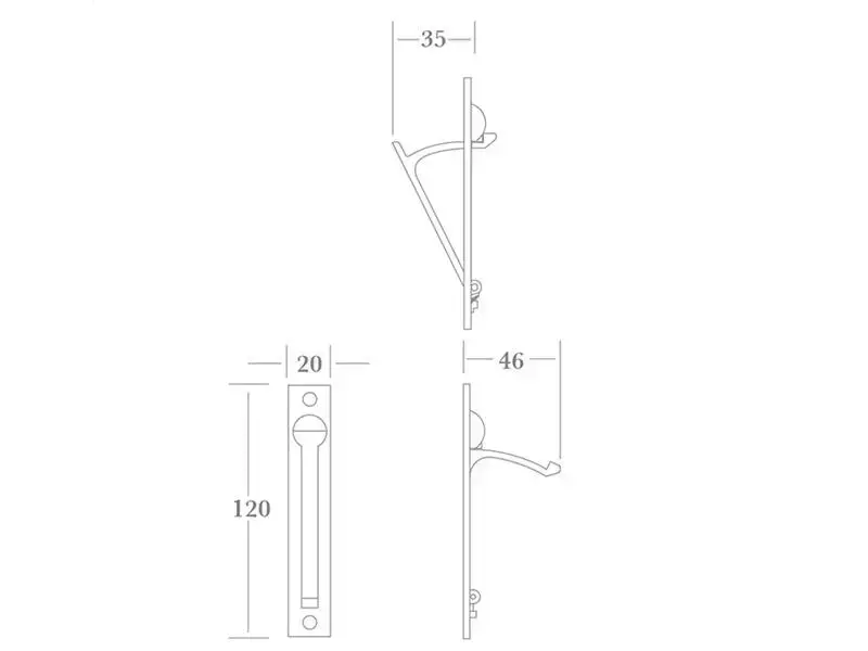 Schuifdeurtrekker kamer en suite Messing 120x20mm