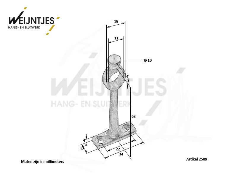 Ringsteun Messing M voor roede 10 mm